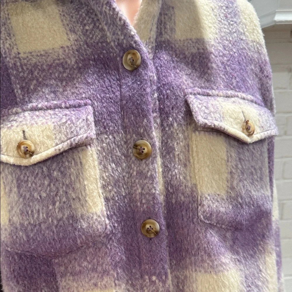 Skies Are Blue Purple and Cream Plaid Teddy Jacket - Picture 6 of 6